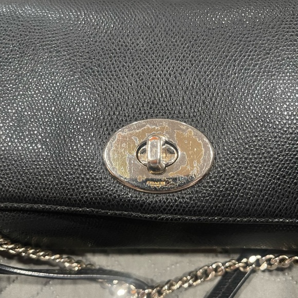 Coach Black Leather Chain Strap Convertible Shoulder Bag Crossbody - Picture 13 of 14